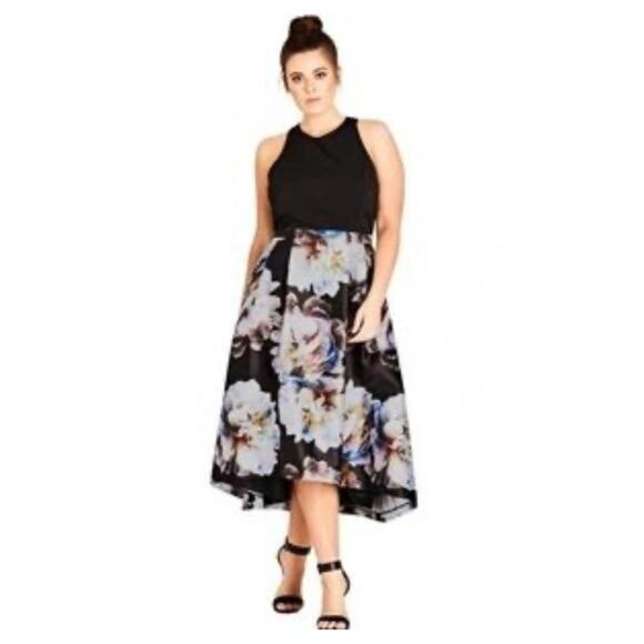 NEW City Chic Moonlight High/Low Cutaway Shoulder Racerback Dress Women 18 Black - Picture 2 of 14